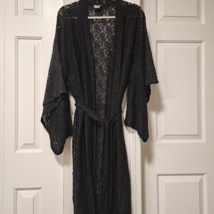 Vintage Black Lace Floor-length Kimono Robe